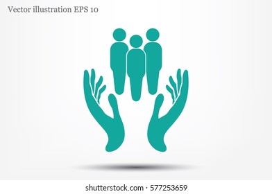 People in the hands, vector illustration icon.