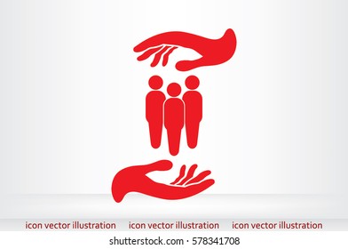 People in the hands, vector illustration icon.