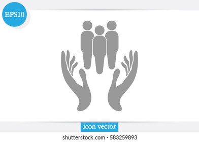 People in the hands, vector illustration icon.