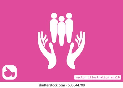 People in the hands, vector illustration icon.