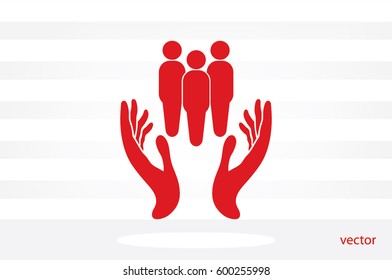 People in the hands, vector illustration icon EPS 10