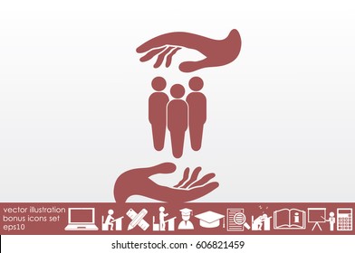 People in the hands, vector illustration icon EPS 10