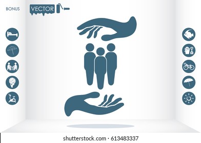 People in the hands, vector illustration icon EPS 10
