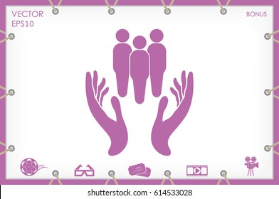 People in the hands, vector illustration icon EPS 10