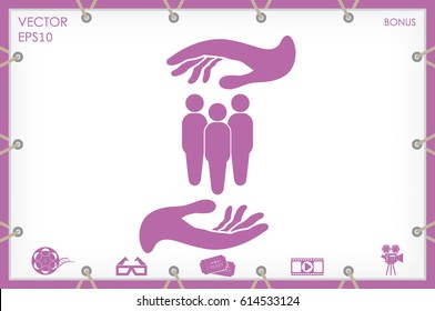 People in the hands, vector illustration icon EPS 10