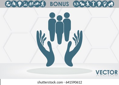 People in the hands, vector illustration icon EPS 10