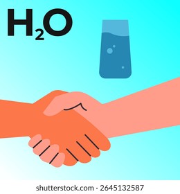 People handshake for drinking clean fresh water. Healthy hydration with pure water liquid. Characters with glass. Flat vector illustration on white background.