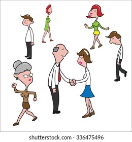 People handshake in office cartoon drawing