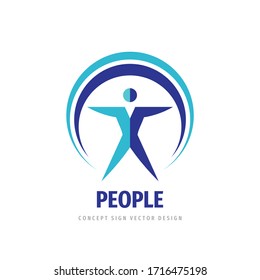 People Happiness - vector logo template concept illustration. Human character sign. Man figure symbol. Development business icon. Design element. 