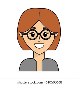 people, happy face woman with glasses icon