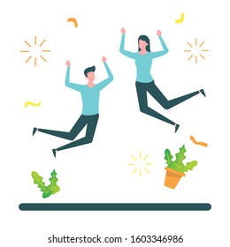 people happy jumping celebrating victory cute cartoon flat isolate lifestyle vector