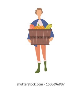 People are harvesting. Pumpkin harvest in flat vector style