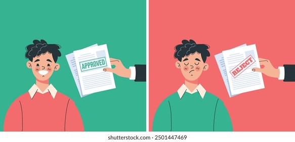 Las Personas han aprobado y rechazado documentos aislados concepto. Ilustración de Diseño gráfico plano de Vector	