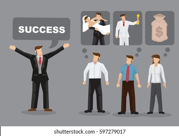 People have different ideas and definition for success. Cartoon vector illustration for concept on different meaning for success for different people. 