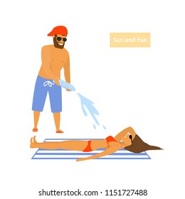 people have fun on the beach vector illustration scene