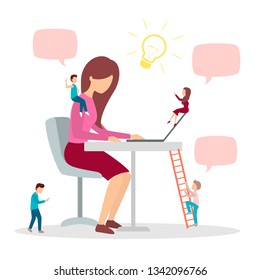 People have an idea. Innovation and solution. Creative team, brainstorm process. Light bulb as metaphor of creativity. Flat vector illustration