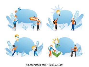 People have idea vector illustration. Business man woman person character with bubble design cartoon. Flat team conversation