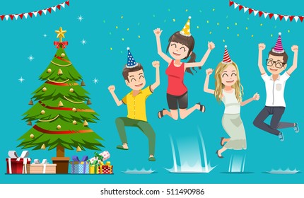 People have a party on Christmas day  and new years.Glad the season is about to celebrate. Happy for success. Young work have success. 
