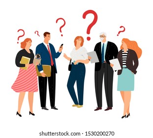 People have question. Question marks, different age business team vector characters