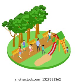 People have relax in park vector isometric concept