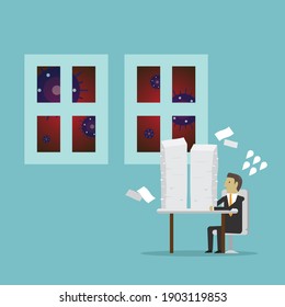 People have to work from home because of the virus, Vector illustration in flat style