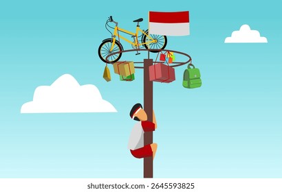 As pessoas estão tendo uma competição de escalada de aviões. Dia da Independência, 17 de agosto. Concorrência, ilustração de design vetorial.