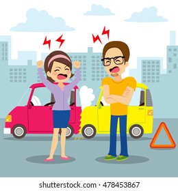 People having an argument on a traffic car accident at city