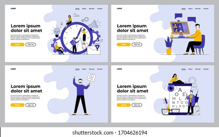 People having conference chat, checking eyesight set. Office workers time management, protest. Flat vector illustrations. Communication, work concept for banner, website design or landing web page