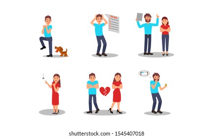 People Having Different Fears Vector Illustrations Set