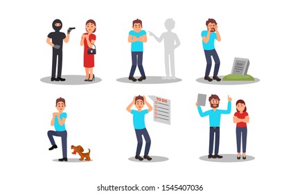 People Having Different Fears Vector Illustrations Set