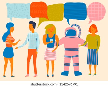 People Having a Discussion About Business or Meeting. Businessmen Discuss Social Network, Projects, News, Media, Social Network, Chat, Dialogue, Speech Bubbles.