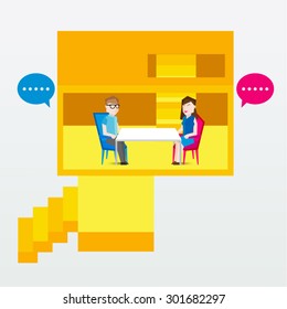 People having discussion in a room vector design