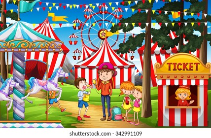 People having fun at the circus illustration