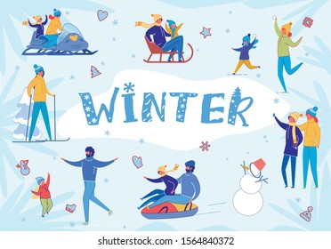 People Having Fun Enjoying Winter Snow Activity.