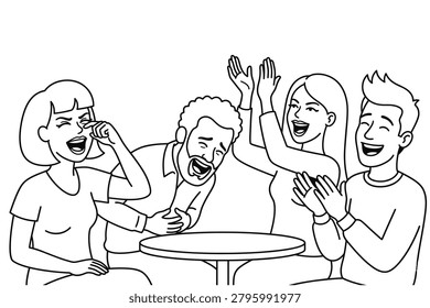 People Having Fun and Laughing Hysterically at a Table Graphic