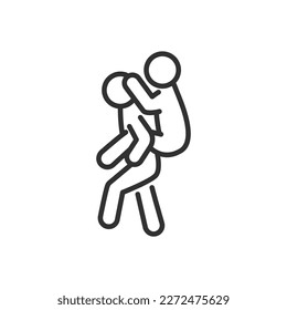 People having fun, linear icon, a person riding on the back of another person. Line with editable stroke