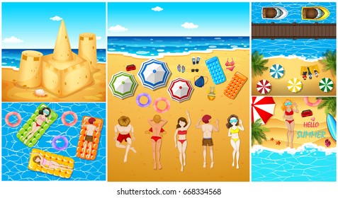 People having fun on the beach illustration