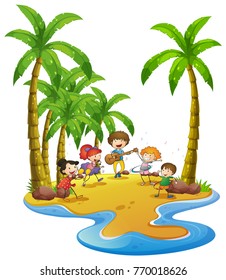 People having fun on the beach illustration