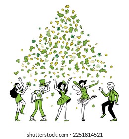 People are having fun on St Patrick Day and money is falling like rain