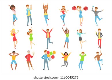 People Having Fun At The Party Set Of Illustrations