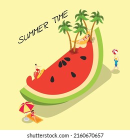 People having fun in Summer isometric 3d vector illustration concept for banner, website, illustration, landing page, flyer, etc.