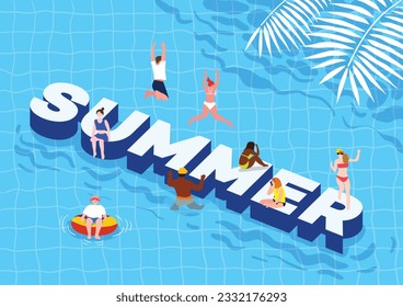 People having fun in summer swimming pool