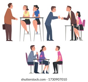 Grupo de personas que tienen entrevista de trabajo con especialistas en recursos humanos, reunión de negocios, contratación y empleo Ilustración de vectores