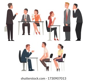 People Having Job Interview with HR Specialists Set, Recruitment and Employment Service Process, Choosing Candidate Vector Illustration