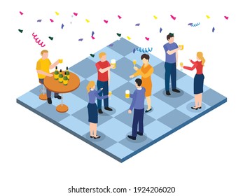 People having party isometric 3D vector concept for banner, website, illustration, landing page, flyer, etc