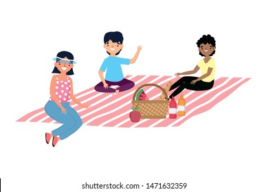 People having picnic vector design