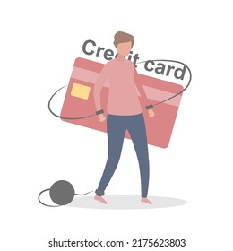 People Having Problems With Credit Card Debt,Men Are In The Habit Of Spending And In Excess Of Debt,
Bound By Chains As Slaves To Unsolvable Problems,Vector Illustration.