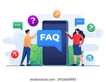 People having questions, Frequently asked questions concept flat illustration vector template, FAQ concept for landing page, mobile app, web banner, infographics