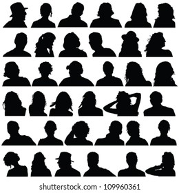 People Head Black Silhouette Vector On White Background