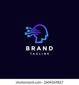 People Head Data Circuit Lines Logo Design. Human Computer Head Lines Logo Design.
